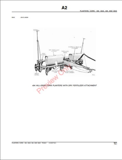 JOHN DEERE 494, 494A, 495, 495A UNIT PLANTER PC541 - PARTS CATALOG MANUAL