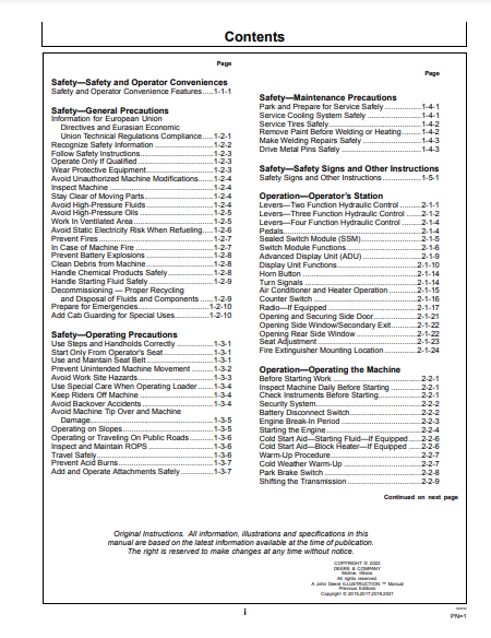 OPERATOR MANUAL - JOHN DEERE 544K (0) Construction Loader OMT361499X19