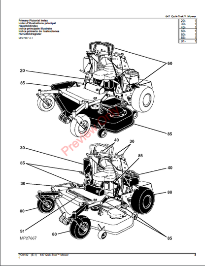 JOHN DEERE 647 QUIK-TRAK MOWER PC9182 - PARTS CATALOG MANUAL