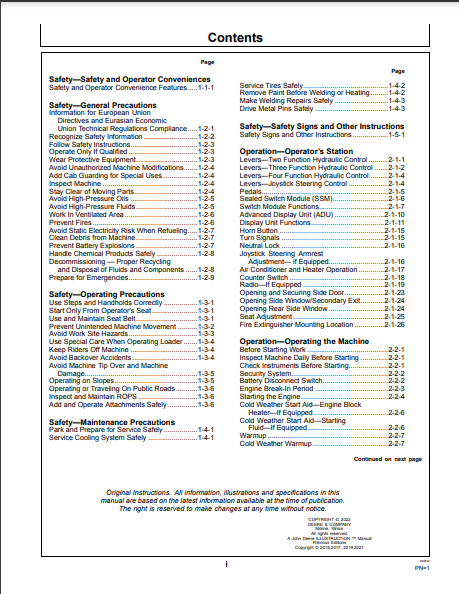 OPERATOR MANUAL - JOHN DEERE 824K SERIES II (0) Construction Loader OMT353085X19