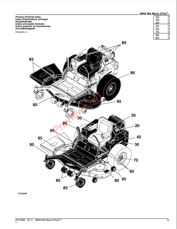 JOHN DEERE M655 MID MOUNT ZTRAK PC1383 - PARTS CATALOG MANUAL