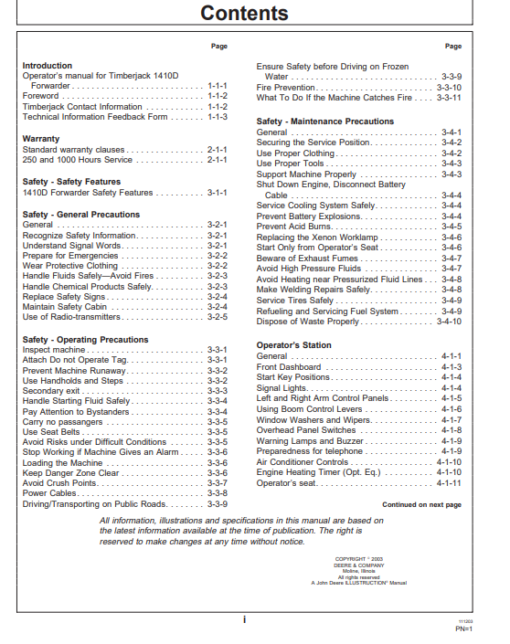 JOHN DEERE 1470D (D SERIES_JOHN DEERE MODELS) FORESTRY Wheeled Harvesters OPERATOR MANUAL - OMF066321