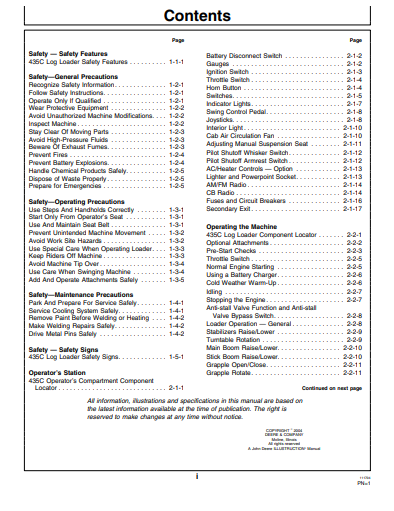 JOHN DEERE TIMBERJACK 435C (C SERIES) FORESTRY Knuckleboom Loader OPERATOR MANUAL - OMF391184