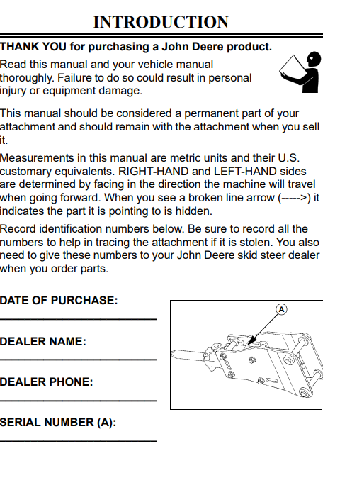 JOHN DEERE PR72, PR96 Construction Attachments OPERATOR MANUAL - OMKV18675