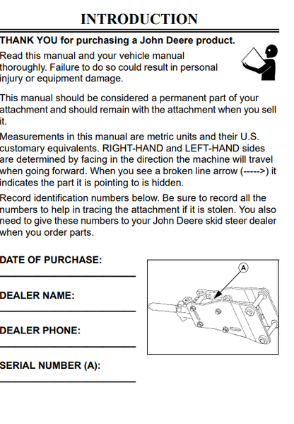 JOHN DEERE PR72, PR96 Construction Attachments OPERATOR MANUAL - OMKV18675