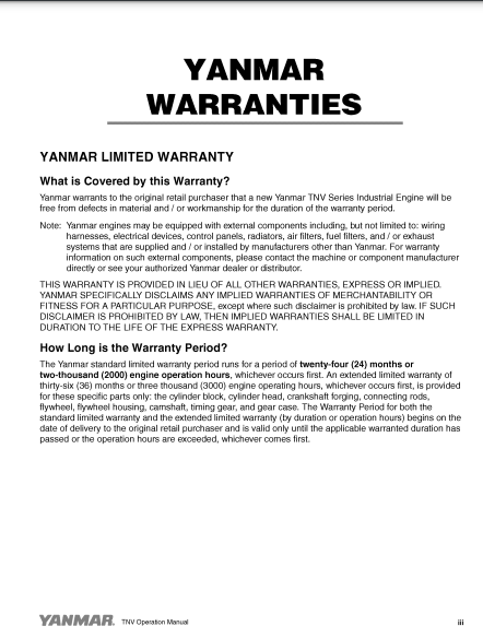 0ATNVG00101 - JOHN DEERE TNV (YANMAR) Hitachi Excavators  OPERATOR MANUAL