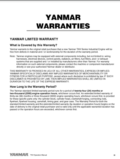 0ATNVG00101 - JOHN DEERE TNV (YANMAR) Hitachi Excavators  OPERATOR MANUAL