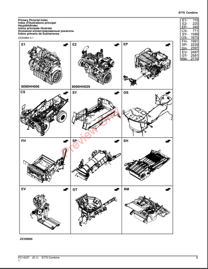 JOHN DEERE S770 COMBINE PC14227 - PARTS CATALOG MANUAL