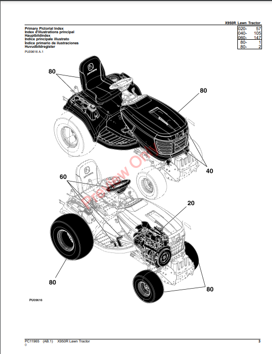 JOHN DEERE X950R LAWN TRACTOR PC11965 - PARTS CATALOG MANUAL