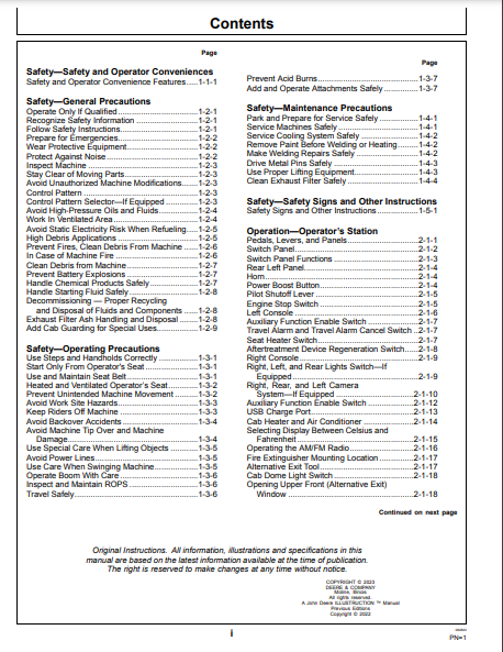 OPERATOR MANUAL - JOHN DEERE 345 P CONSTRUCTION EXCAVATOR OMT480097X019