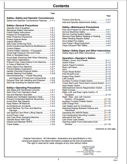 OPERATOR MANUAL - JOHN DEERE 345 P CONSTRUCTION EXCAVATOR OMT480097X019