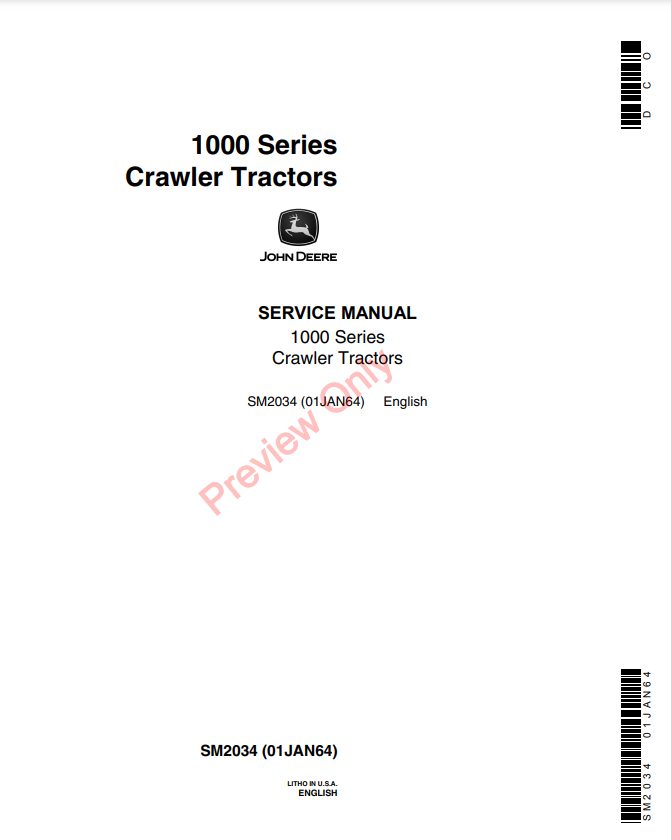 JOHN DEERE 1010 CRAWLER TRACTOR SERVICE MANUAL SM2034 - PDF FILE