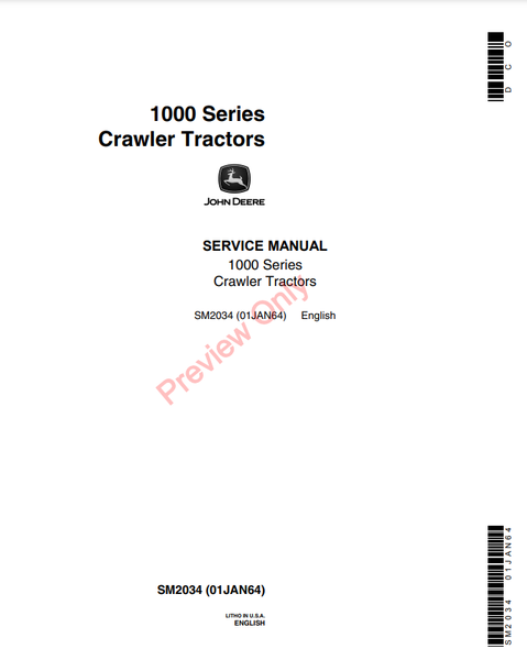 JOHN DEERE 1010 CRAWLER TRACTOR SERVICE MANUAL SM2034 - PDF FILE