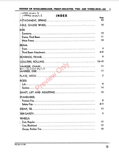 JOHN DEERE FRONT-MOUNTED BEDDER OR MIDDLEBREAKER - 442 PC331 - PARTS CATALOG MANUAL