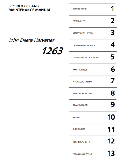 JOHN DEERE 1263 (63 SERIES) Forestry Wheeled Harvesters OPERATOR MANUAL - OMF061744_