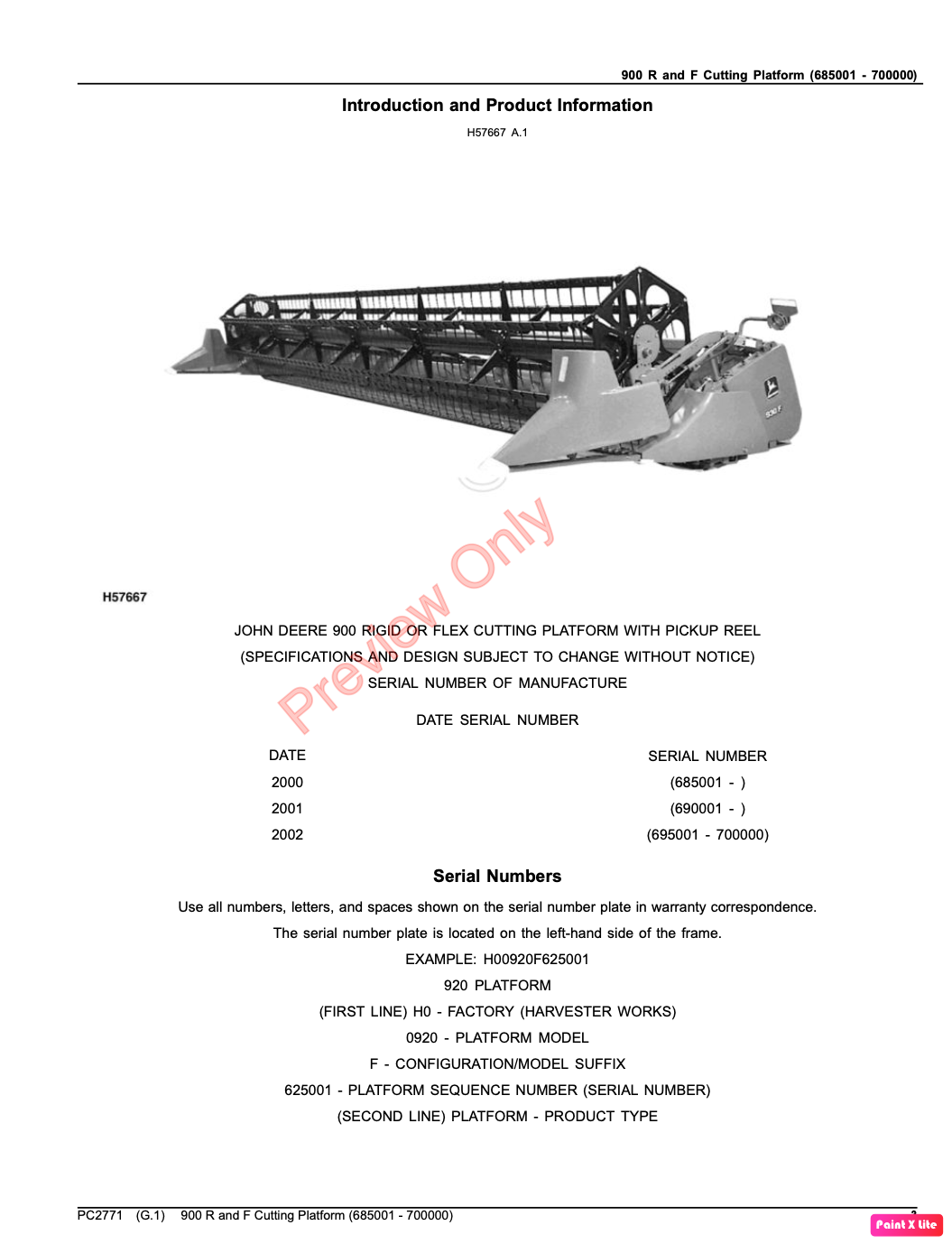 PC2771 - JOHN DEERE 900 RIGID AND FLEX CUTTING PLATFORMS PARTS CATALOGUE MANUAL