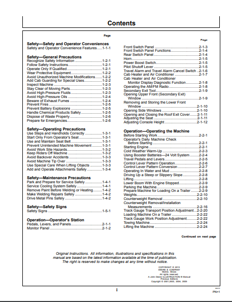 OMT187112 - JOHN DEERE 450CLC (C SERIES) Construction Excavators OPERATOR MANUAL