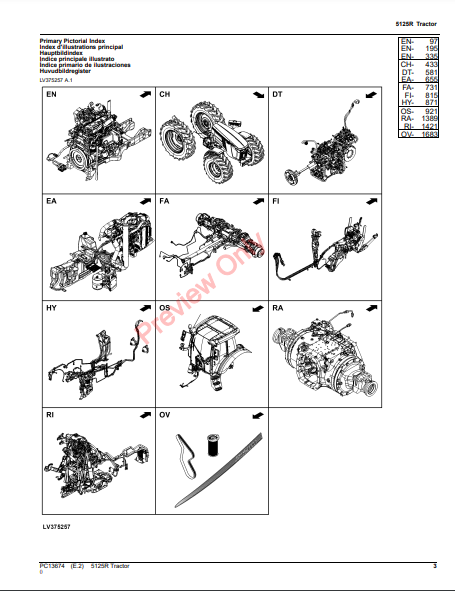 JOHN DEERE 5125R TRACTOR PC13674 - PARTS CATALOG MANUAL