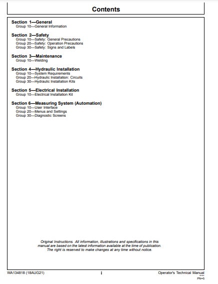 OPERATOR MANUAL - JOHN DEERE TIMBERRITE™ X-20 Waratah Felling Head WA134818