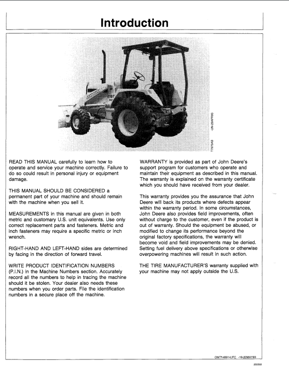 JOHN DEERE 892ELC (E SERIES) Construction Tractors OPERATOR MANUAL - OMT161068