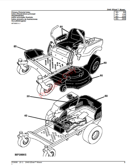 JOHN DEERE Z445 EZTRAK MOWER PC9595 - PARTS CATALOG MANUAL