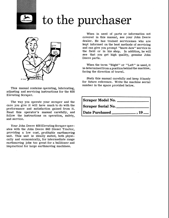 OPERATOR MANUAL - JOHN DEERE 400 (SERIES) Construction Scrapers OMU12765_