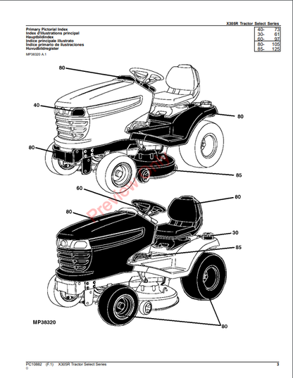 JOHN DEERE X305R TRACTOR SELECT SERIES PC10882 - PARTS CATALOG MANUAL