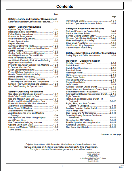 OPERATOR MANUAL - JOHN DEERE 135 P CONSTRUCTION EXCAVATOR OMT480092X019