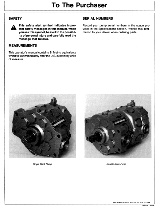 OHN DEERE RADIAL PISTON PUMPS (SERIES) Construction Pumps OPERATOR MANUAL - OMAR107150