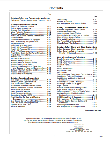 OPERATOR MANUAL - JOHN DEERE 380GLC (G SERIES) Construction Excavator OMT351367X19