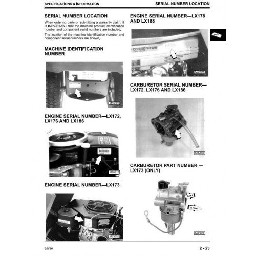 TECHNICAL SERVICE MANUAL -  JOHN DEERE LX173,RIDING LAWN TRACTORS TM1492