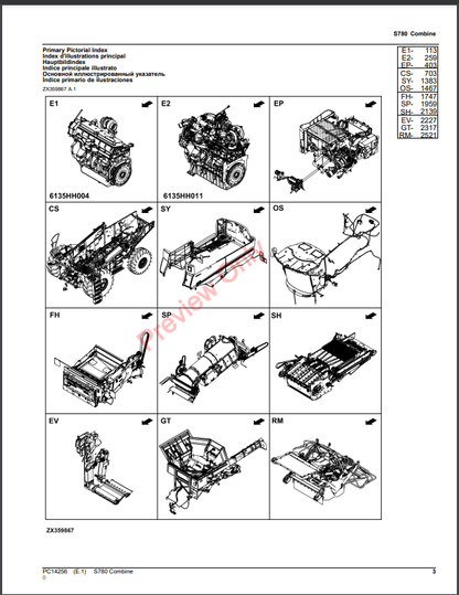 JOHN DEERE S780 COMBINE PC14256 - PARTS CATALOG MANUAL