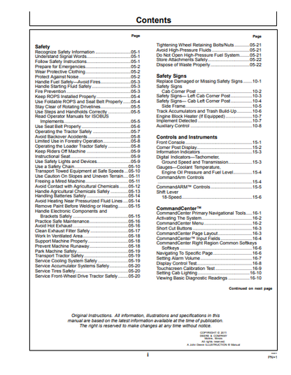 OMRE340980- JOHN DEERE 9460RT, 9510RT, 9560RT Construction Scraper Tractors OPERATOR MANUAL