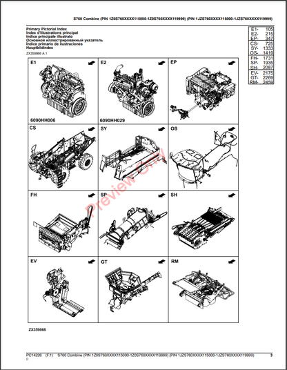 JOHN DEERE S760 COMBINE PC14226 - PARTS CATALOG MANUAL