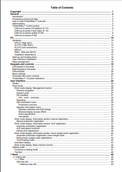 OPERATOR MANUAL - JOHN DEERE TIMBERMATIC F-09,1010E,1110E,1210E,1510E,1910E,810E (E SERIES) FORESTRY MEASURING AND CONTROL SYSTEM F074240