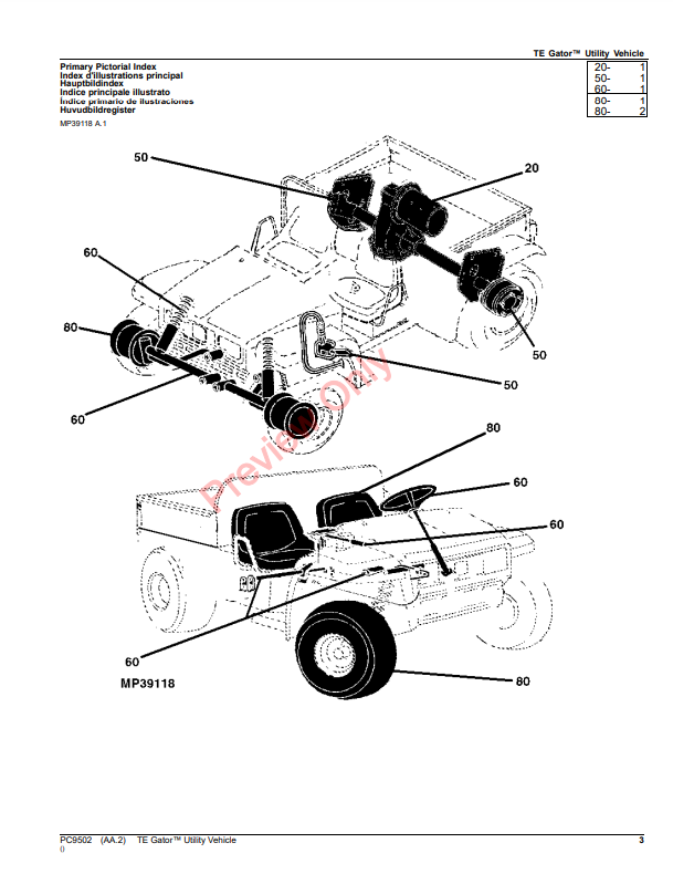 JOHN DEERE TE GATOR UTILITY VEHICLE PC9502 - PARTS CATALOG MANUAL