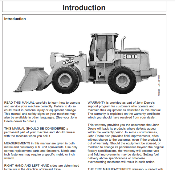 JOHN DEERE 744H, 744HMH (H SERIES) Construction Loaders OPERATOR MANUAL - OMT181297_