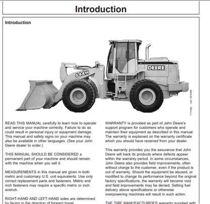 JOHN DEERE 744H, 744HMH (H SERIES) Construction Loaders OPERATOR MANUAL - OMT181297_