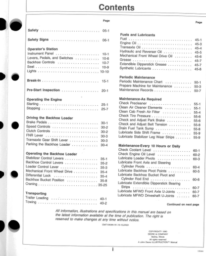 OMT135095 - JOHN DEERE 315D (D SERIES) Construction Backhoes OPERATOR MANUAL