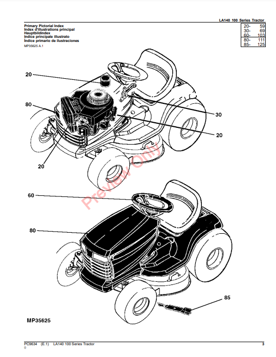 JOHN DEERE LA140 TRACTOR PC9634 - PARTS CATALOG MANUAL