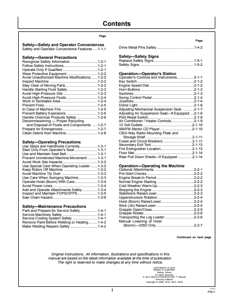 OMT247282 - JOHN DEERE 335D,437D (D SERIES) Forestry Knuckleboom Loader OPERATOR MANUAL