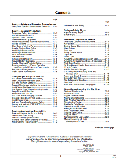 OMT247282 - JOHN DEERE 335D,437D (D SERIES) Forestry Knuckleboom Loader OPERATOR MANUAL