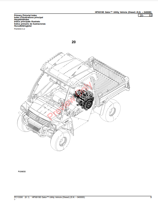 JOHN DEERE HPX815E GATOR UTILITY VEHICLE (DIESEL) (WORLDWIDE EDITION) PC13330 - PARTS CATALOG MANUAL