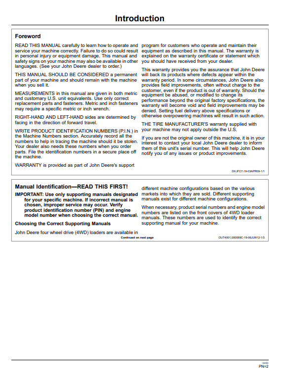 OPERATOR MANUAL - JOHN DEERE 2454D (D SERIES) CONSTRUCTION ROAD BUILDERS OMT231428_24