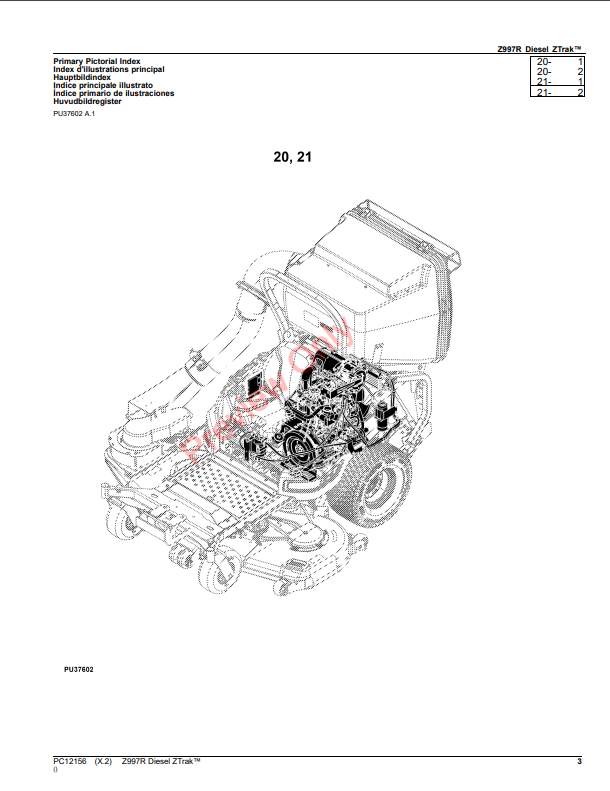 JOHN DEERE Z997R DIESEL ZTRAK PC12156 - PARTS CATALOG MANUAL