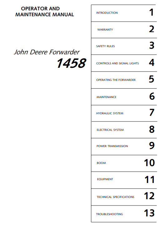 JOHN DEERE 1758 (58 SERIES) Forestry Forwarders OPERATOR MANUAL - OMF062130