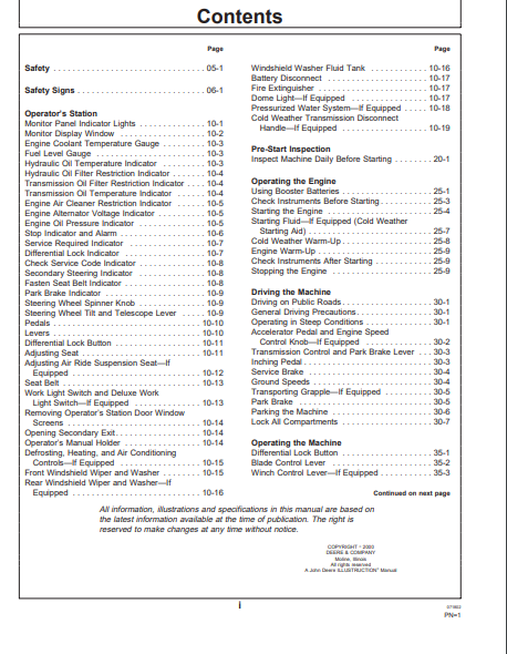 OMT183331- JOHN DEERE 540GIII,640GIII,548GIII,648GIII,748GIII (G SERIES III) Forestry Skidders OPERATOR MANUAL