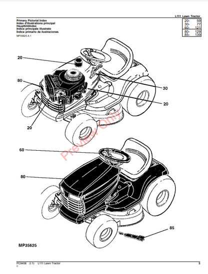 JOHN DEERE L111 LAWN TRACTOR PC9458 - PARTS CATALOG MANUAL