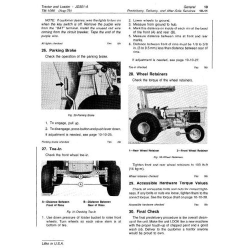 TECHNICAL SERVICE MANUAL - JOHN DEERE 301A UTILITY CONSTRUCTION TRACTOR, LOADER TM1088 