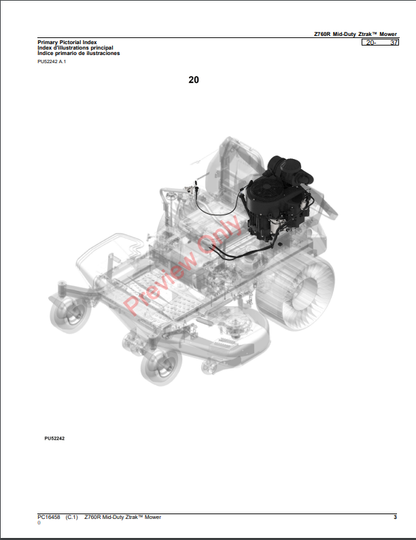 JOHN DEERE Z760R MID-DUTY ZTRAK MOWER PC16458 - PARTS CATALOG MANUAL